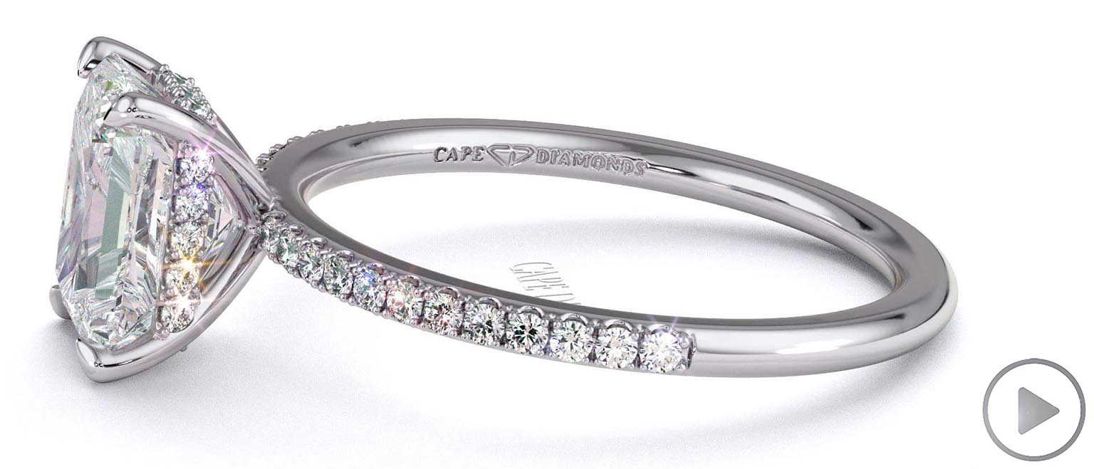 Lab Grown Diamond Radiant Cut Hidden Halo Sidestones Engagement Ring White Gold top video