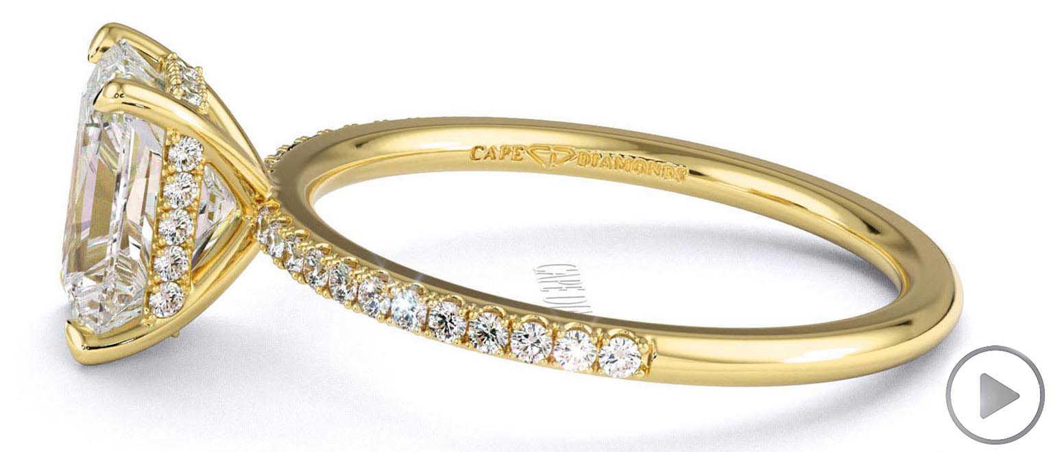 Lab Grown Diamond Radiant Cut Hidden Halo Side Stones Engagement Ring Yellow Gold top video