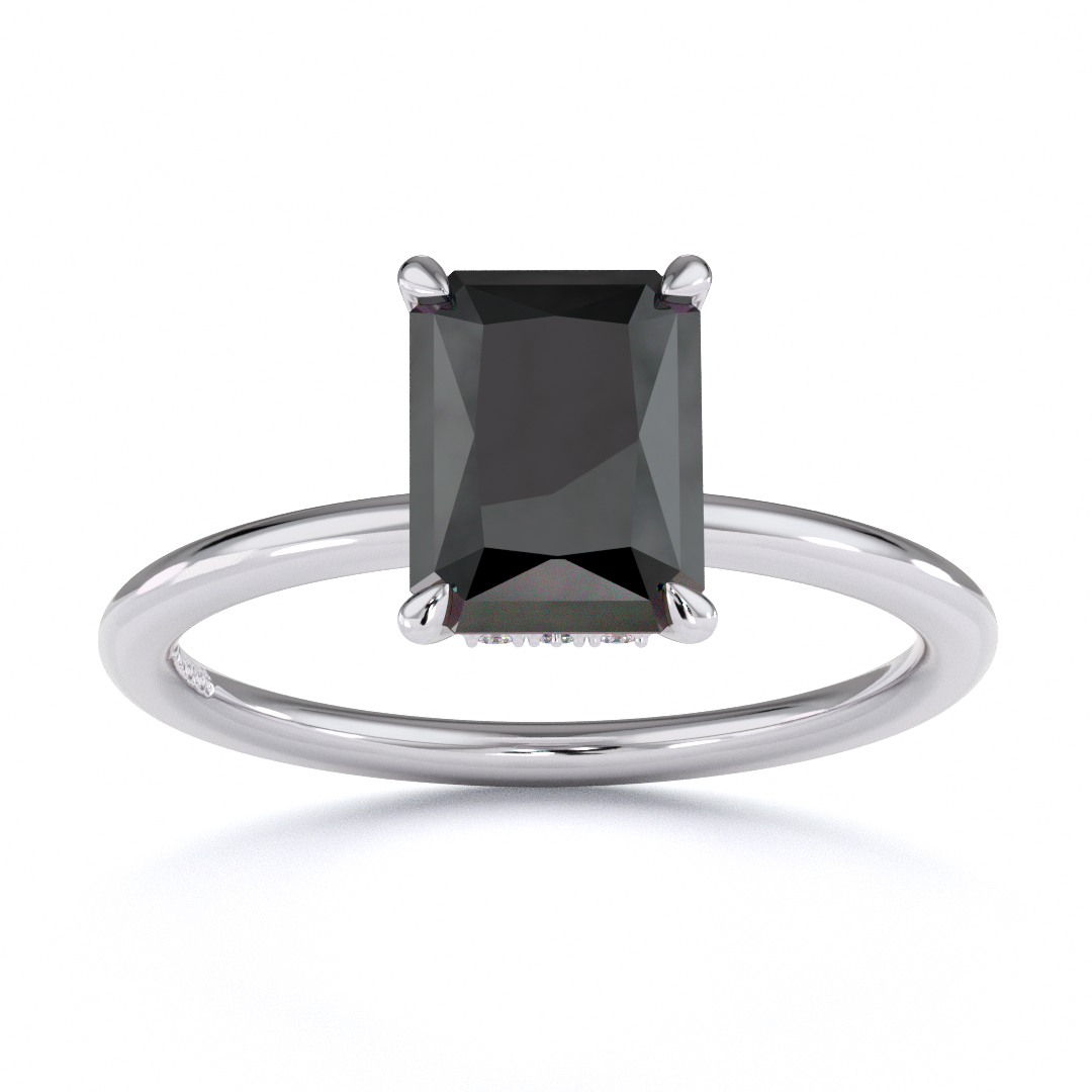 Black Lab Grown Diamond Radiant Cut Hidden Halo Engagement Ring White Gold