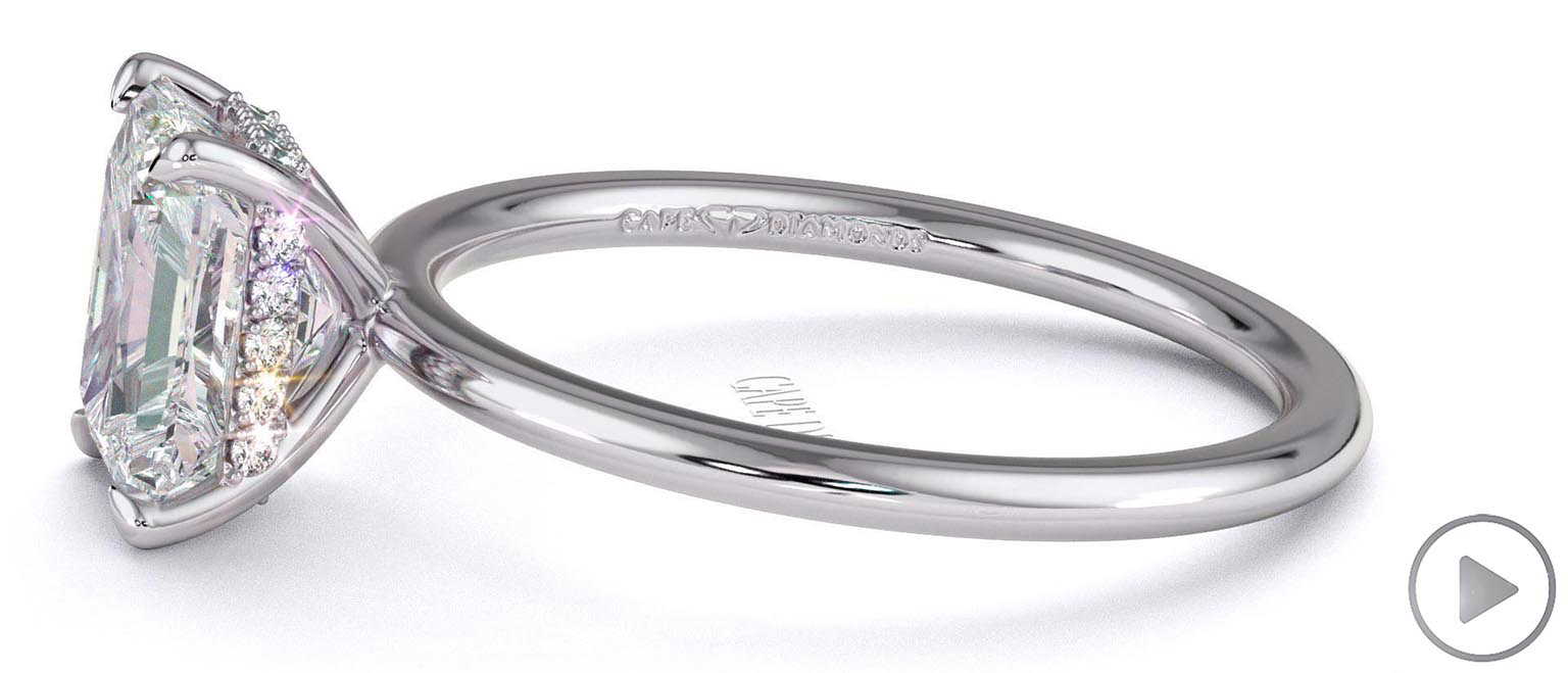 Hidden Halo Radiant Lab Grown Diamond Engagement Ring On Half-Rounded White Gold Band top video