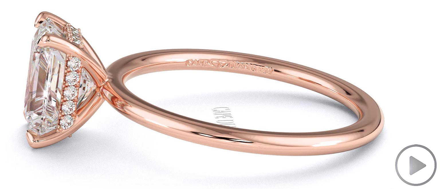 Hidden Halo Radiant Lab Grown Diamond Engagement Ring On Half-Rounded Rose Gold Band top video