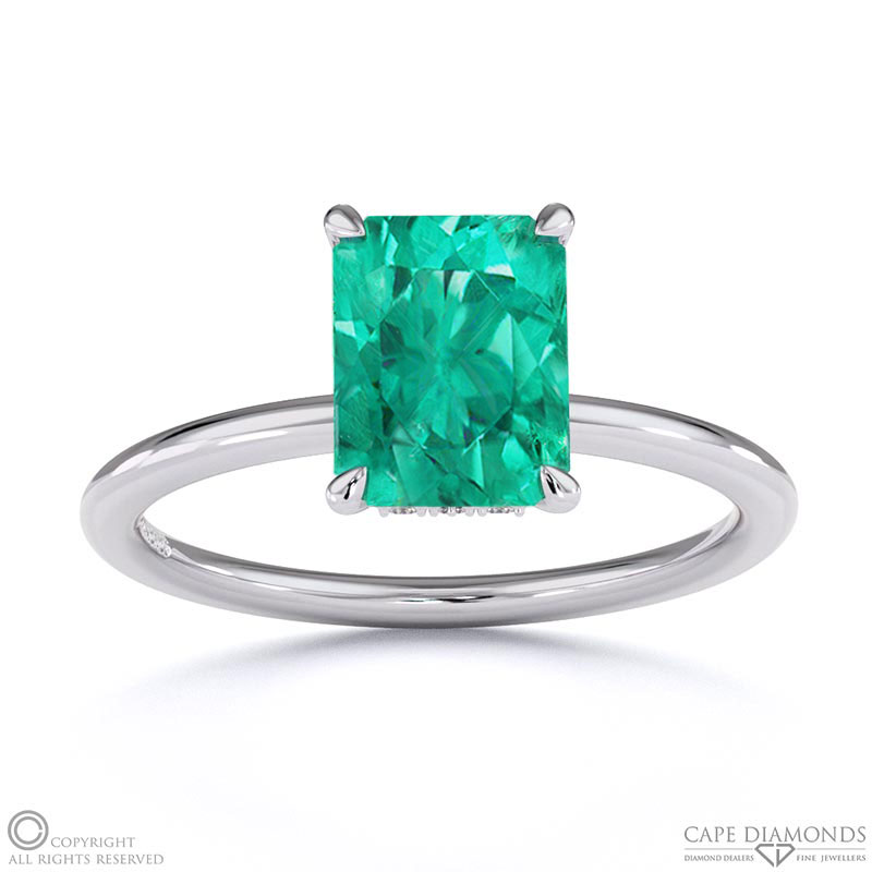 Tourmaline Radiant Cut Hidden Halo Engagement Ring White Gold