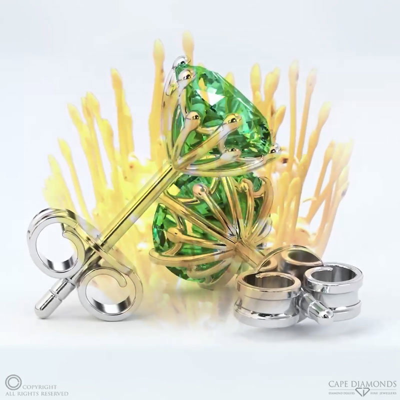 Pincushion Lab Green Diamond White Gold Earrings