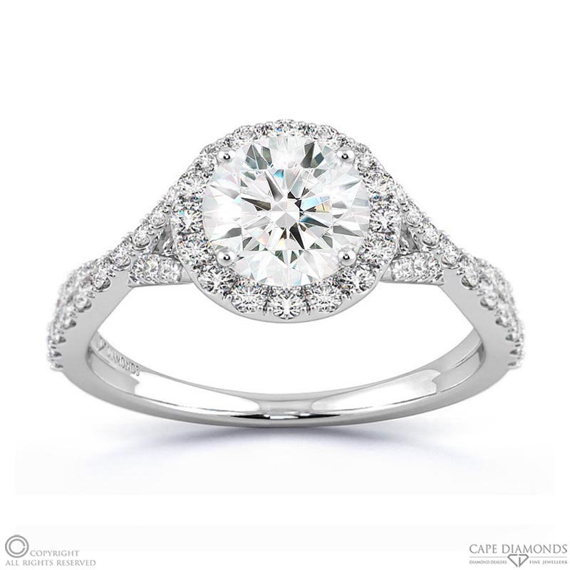 Twisted Split Band Halo Lab Grown Diamond Engagement Ring White Gold