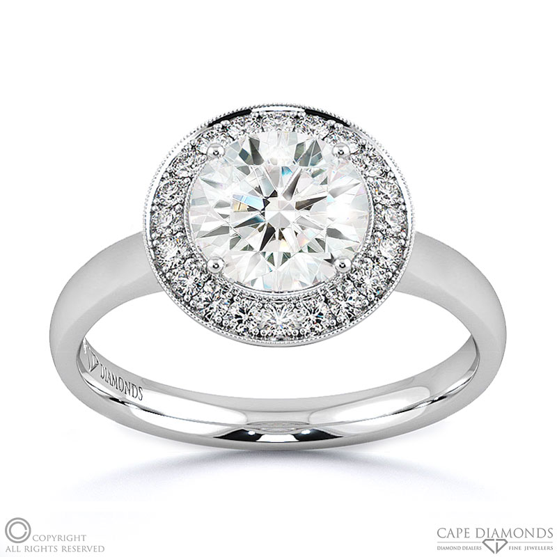 Pave Tube Halo Lab Grown Diamond Engagement Ring White Gold