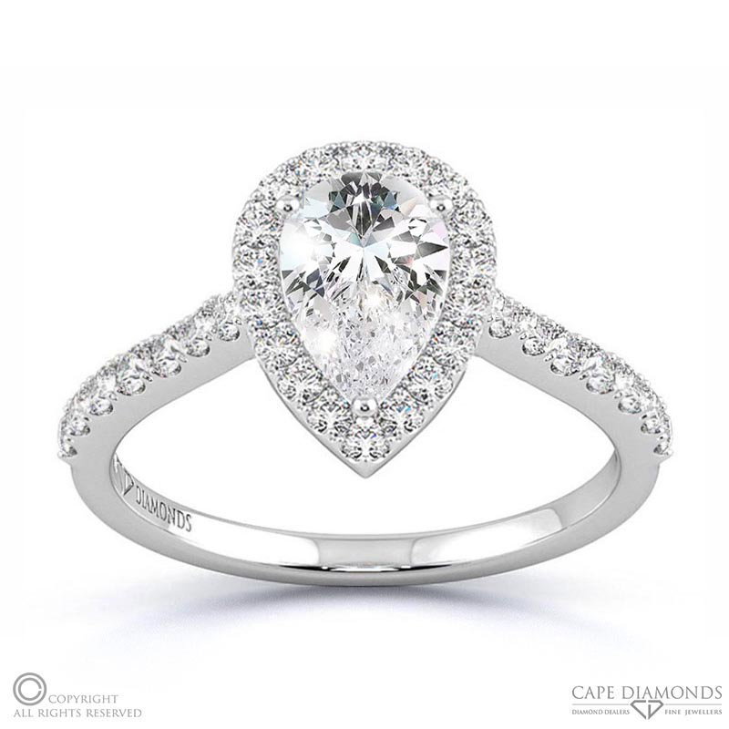 Stylish Pear Halo Natural Diamond Engagement Ring White Gold