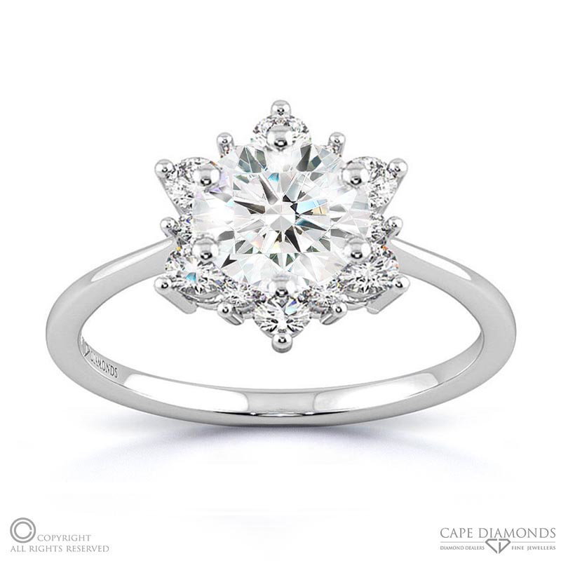 Snowflake Designed Halo Natural Diamond Engagement Ring White Gold