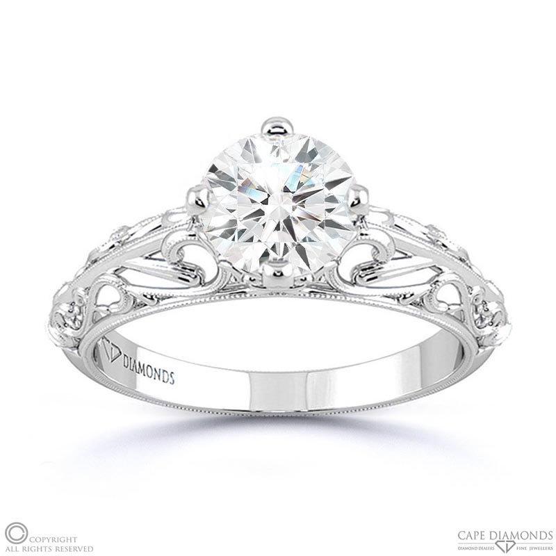 Antique Filigree Solitaire Lab Grown Diamond Engagement Ring White Gold