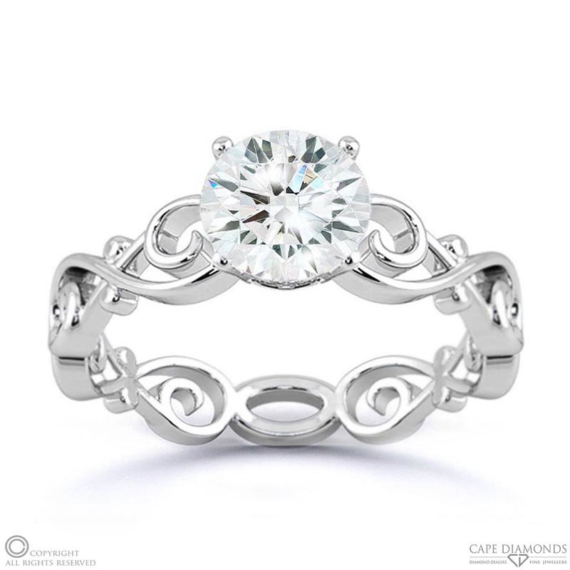 Filigree Solitaire Organic Design Lab Grown Diamond Engagement Ring White Gold