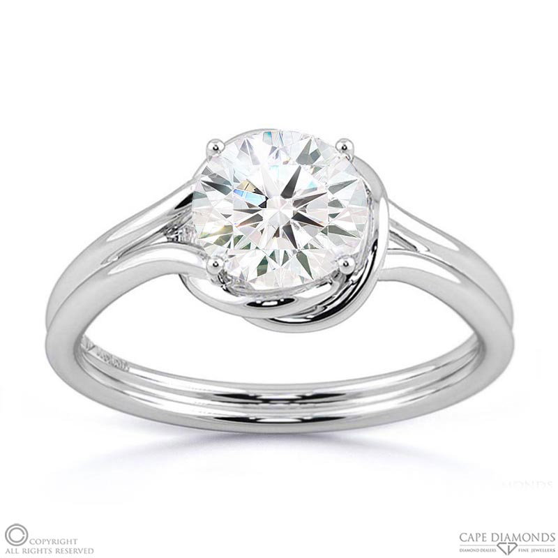 Solitaire Knot Natural Diamond Engagement Ring White Gold