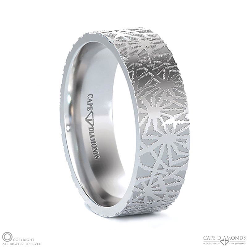 White Gold Bespoke Brushed Tattoo Men’s Wedding Rings