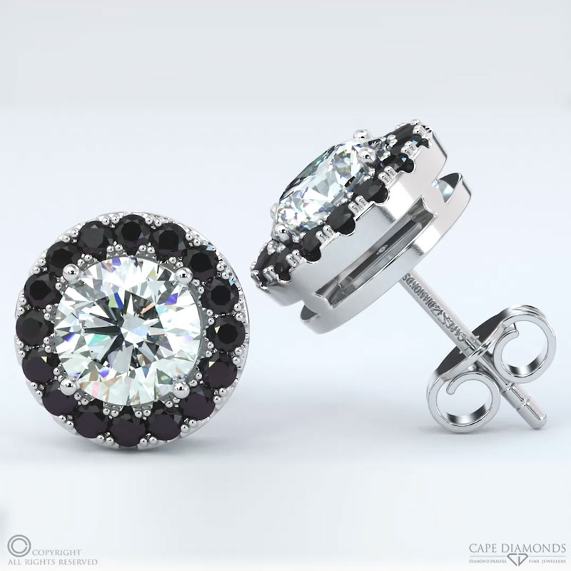 Natural Diamond And Small Black Natural Diamond White Gold Earrings