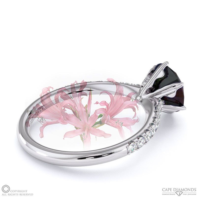 Nerine Queen Fynbos Black Lab Grown Diamond Side Stone Engagement Ring White Gold