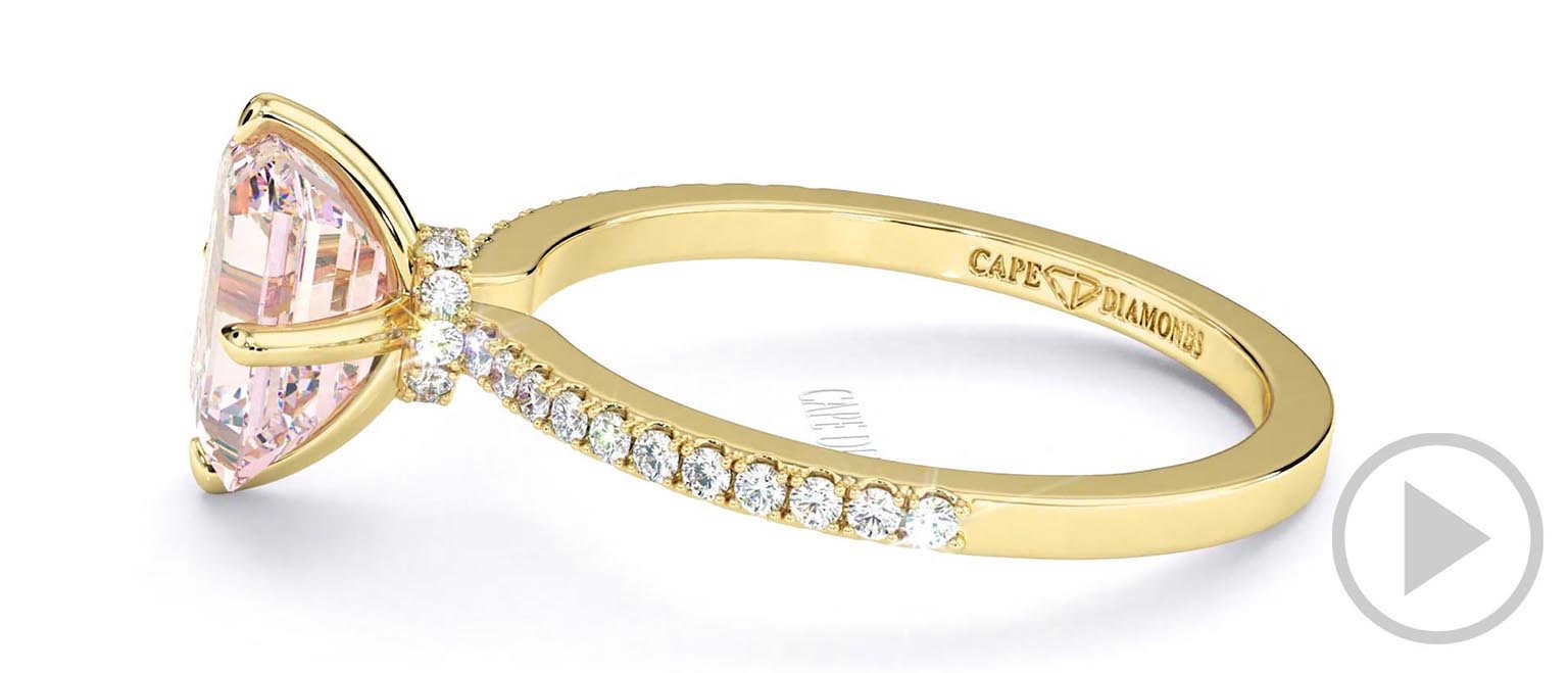 Pink Natural Diamond Low Hidden Halo Emerald Cut Cross Claws Engagement Ring Yellow Gold top video