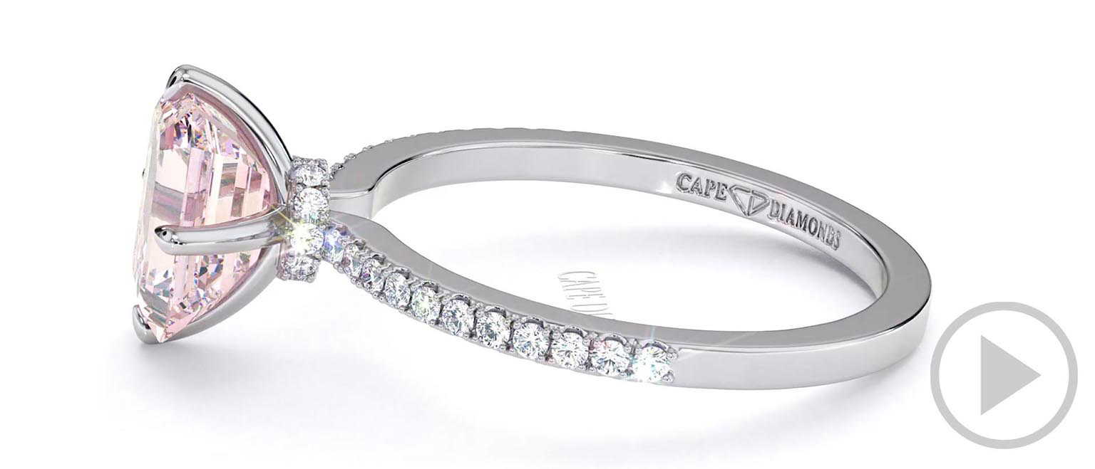 Pink Natural Diamond Low Hidden Halo Emerald Cut Cross Claws Engagement Ring White Gold top video