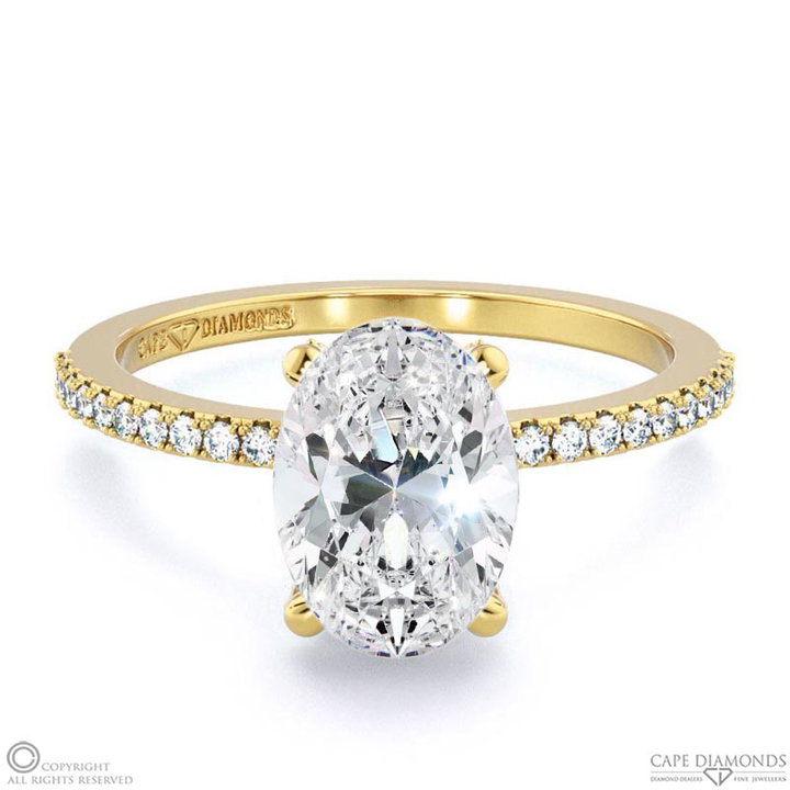 Embellished Four Cat-Claw Oval Natural Diamond Engagement Ring Yellow ...