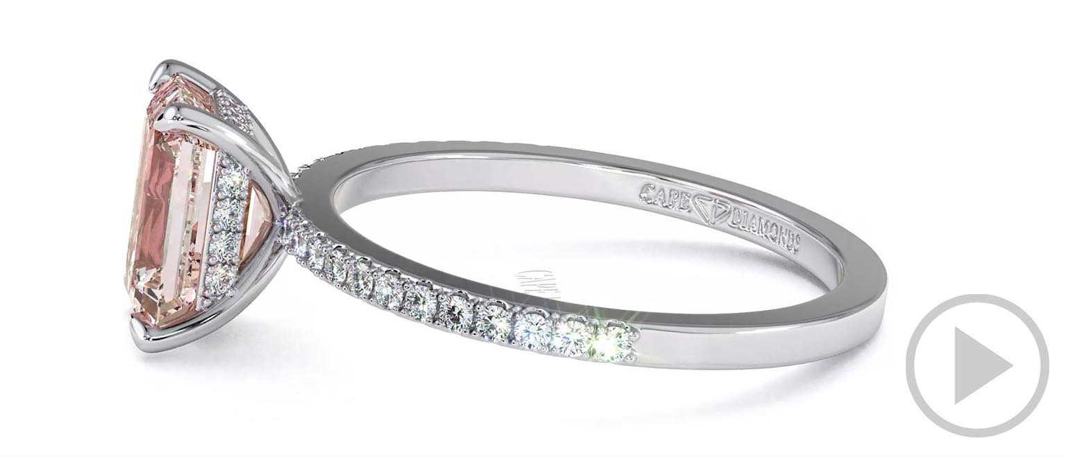 Pink Natural Diamond Hidden Halo Emerald Cut Side Stone Engagement Ring White Gold top video