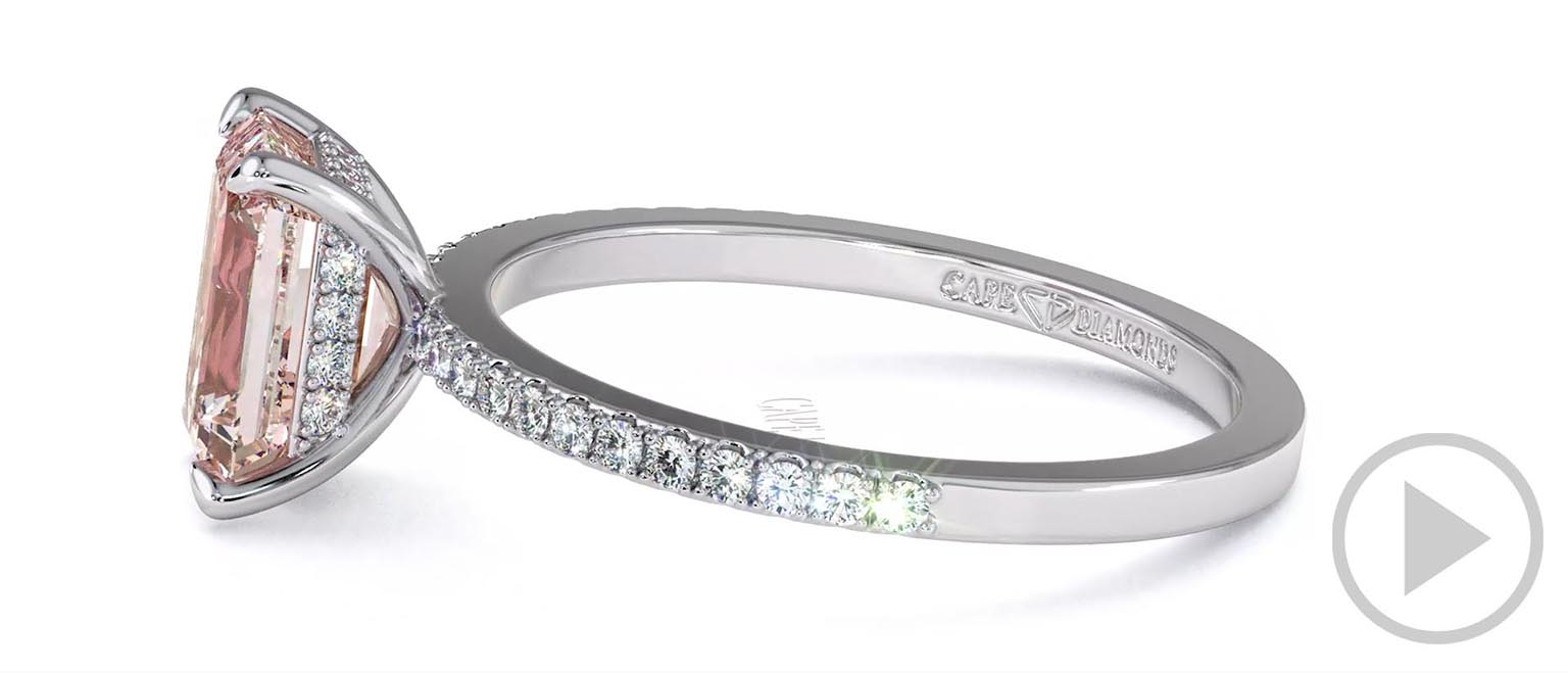 Morganite Hidden Halo Emerald Cut Side Stone Engagement Ring White Gold top video