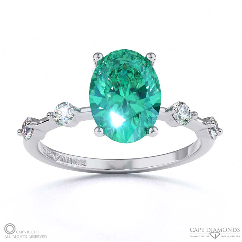 Emerald Bubble Drop Oval Cut Engagement Ring White Gold