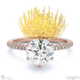 fynbos pincushion flower raised setting on petit lab grown diamond pavé thin squared band with 9k rose gold metal and round shape diamond