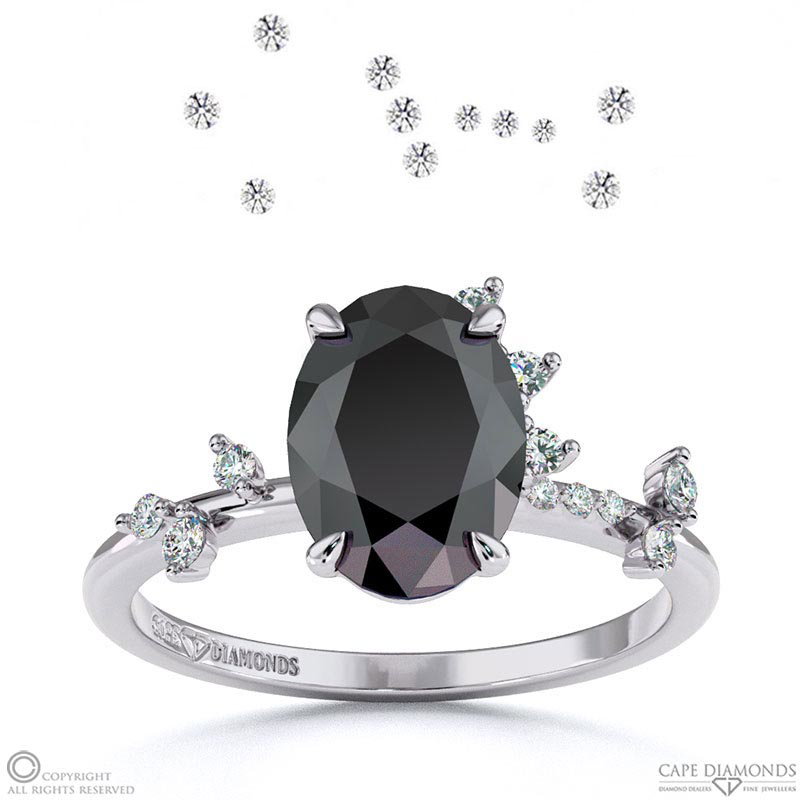 Orion Star Black Lab Grown Diamond Onal Engagement Ring White Gold
