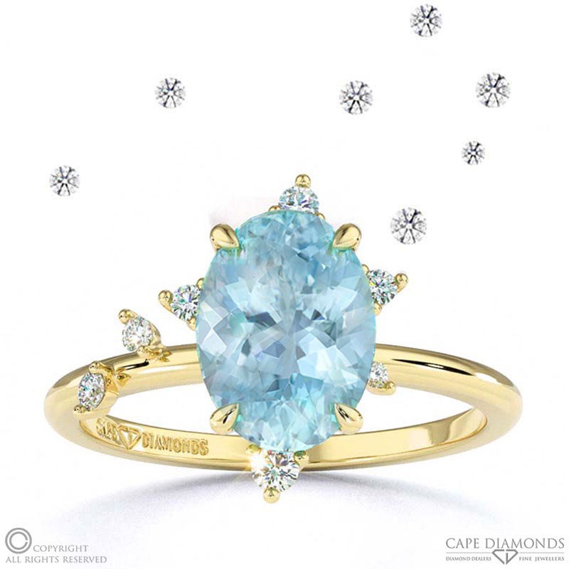 Light Blue Diamond Yellow Gold Celestial Engagement Rings