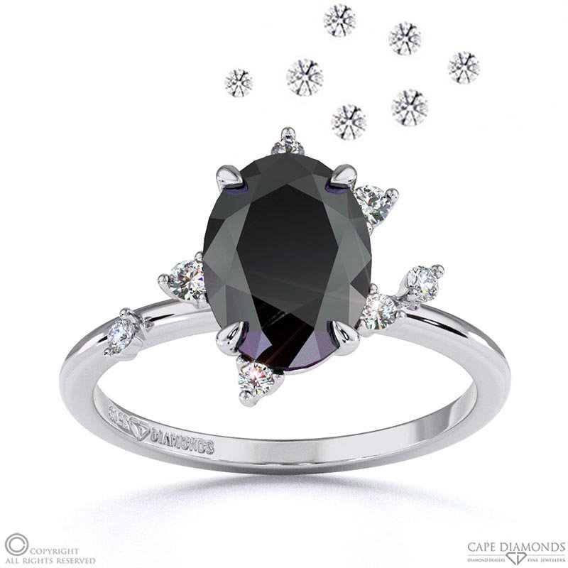 Pleiades Star Black Lab Grown Diamond Oval Engagement Ring White Gold