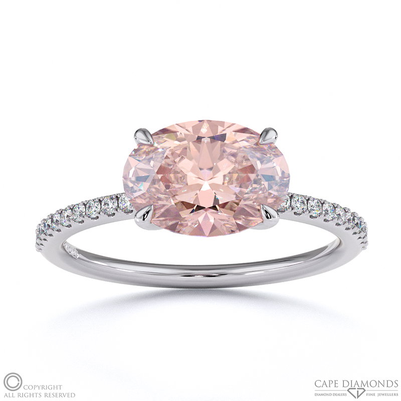 Morganite East West Oval Cut Sidestones Engagement Ring White Gold