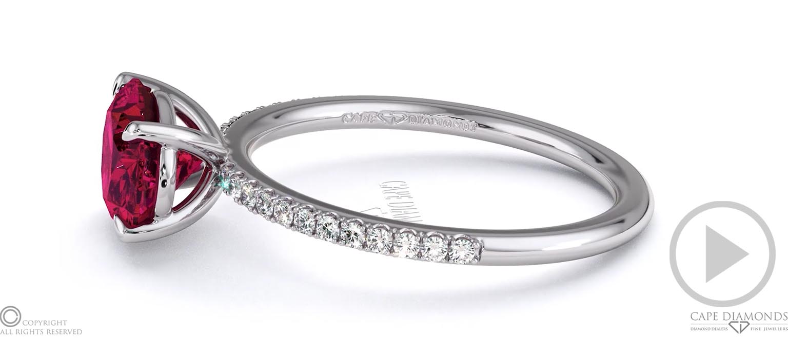 Spinel Oval East West Side Stone Engagement Ring White Gold top video