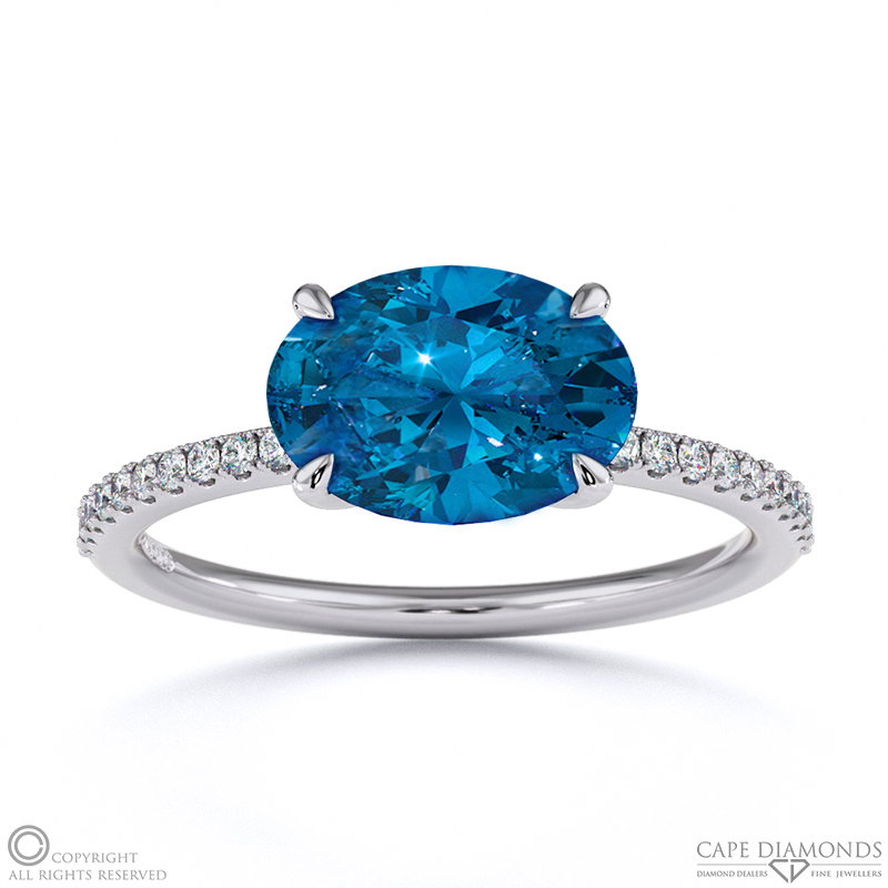 Sapphire East West Oval Cut Sidestones Engagement Ring White Gold