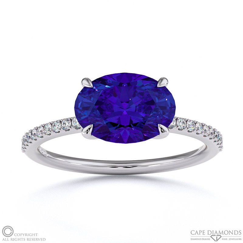 Tanzanite East West Oval Cut Sidestones Engagement Ring White Gold