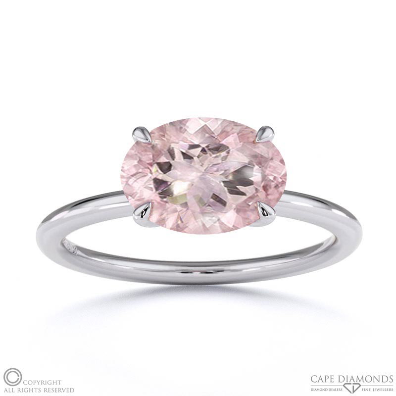 Morganite East West Oval Cut Solitaire Engagement Ring White Gold
