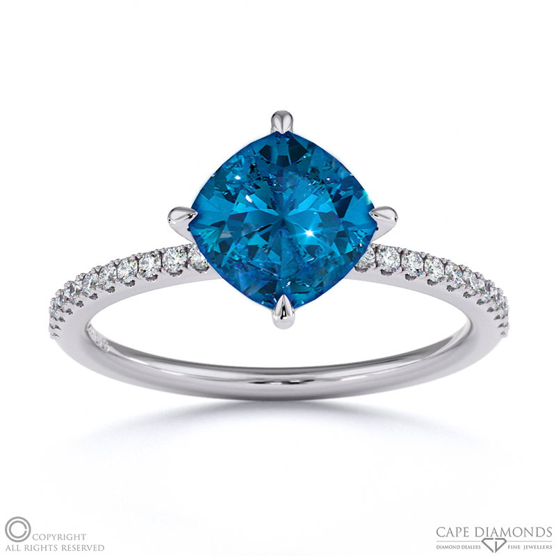 Sapphire East West Cushion Cut Pave Engagement Ring White Gold