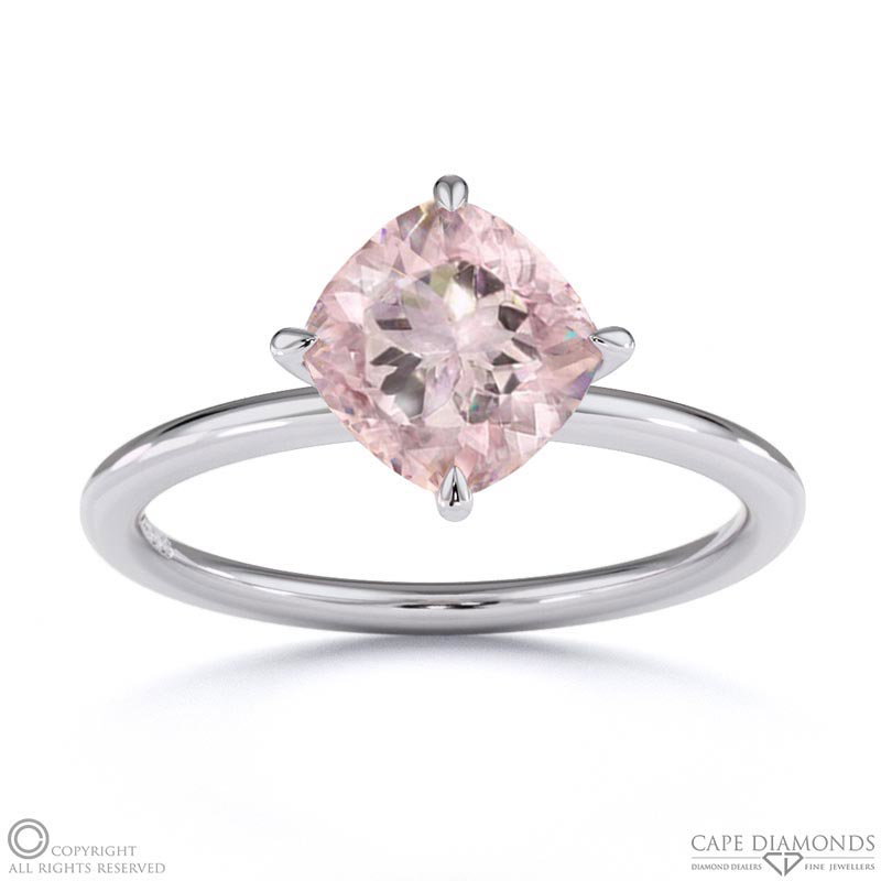 Morganite East West Cushion Cut Solitaire Engagement Ring White Gold
