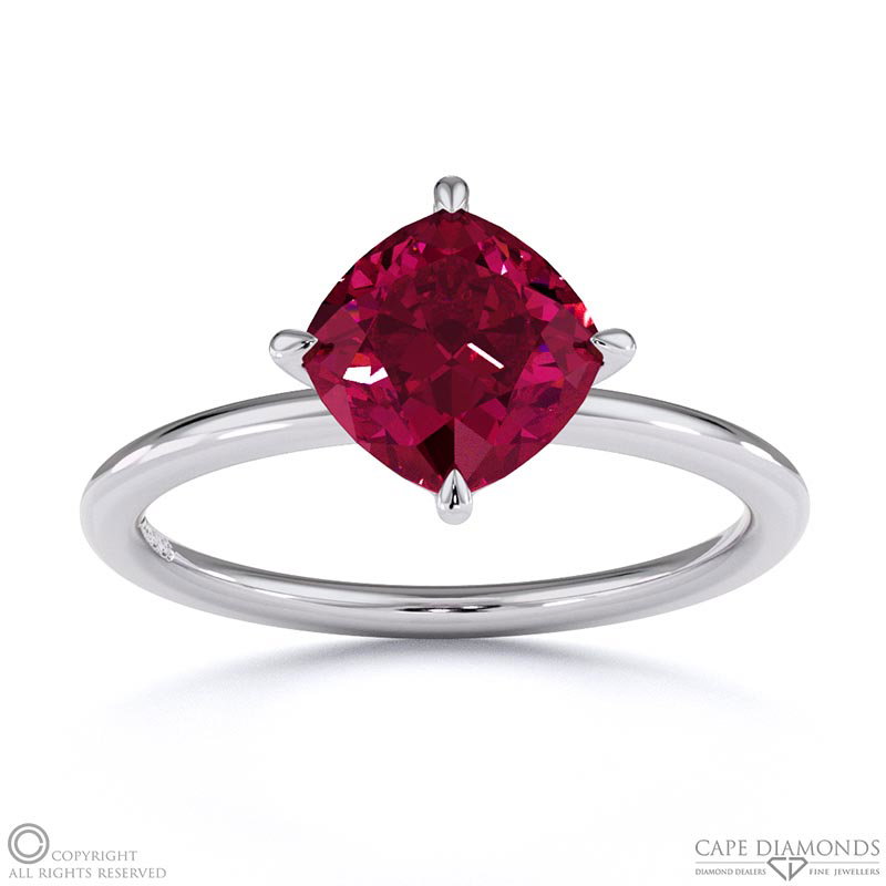 Ruby East West Cushion Cut Solitaire Engagement Ring White Gold