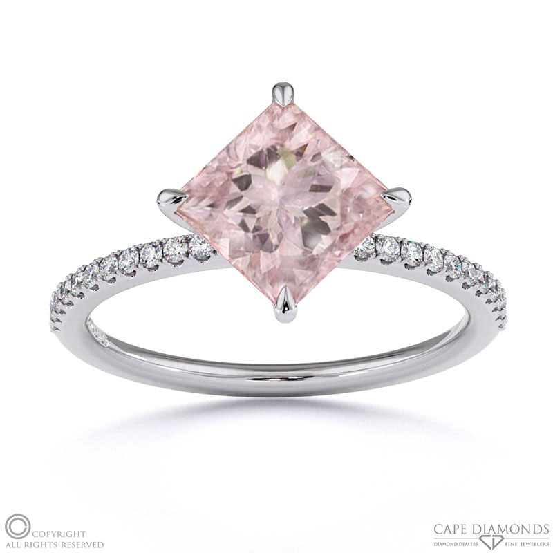 Morganite East West Princess Cut Sidestones Engagement Ring White Gold