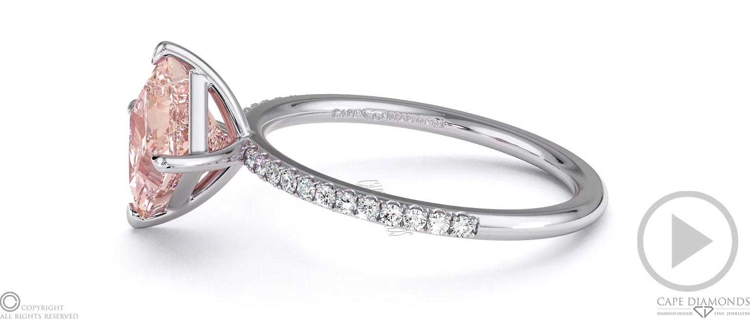 Pink Natural Diamond Princess East West Side Stone Engagement Ring Platinum top video