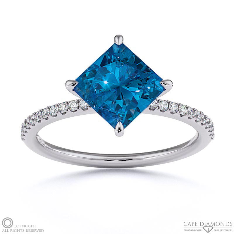 Sapphire East West Princess Cut Sidestones Engagement Ring White Gold