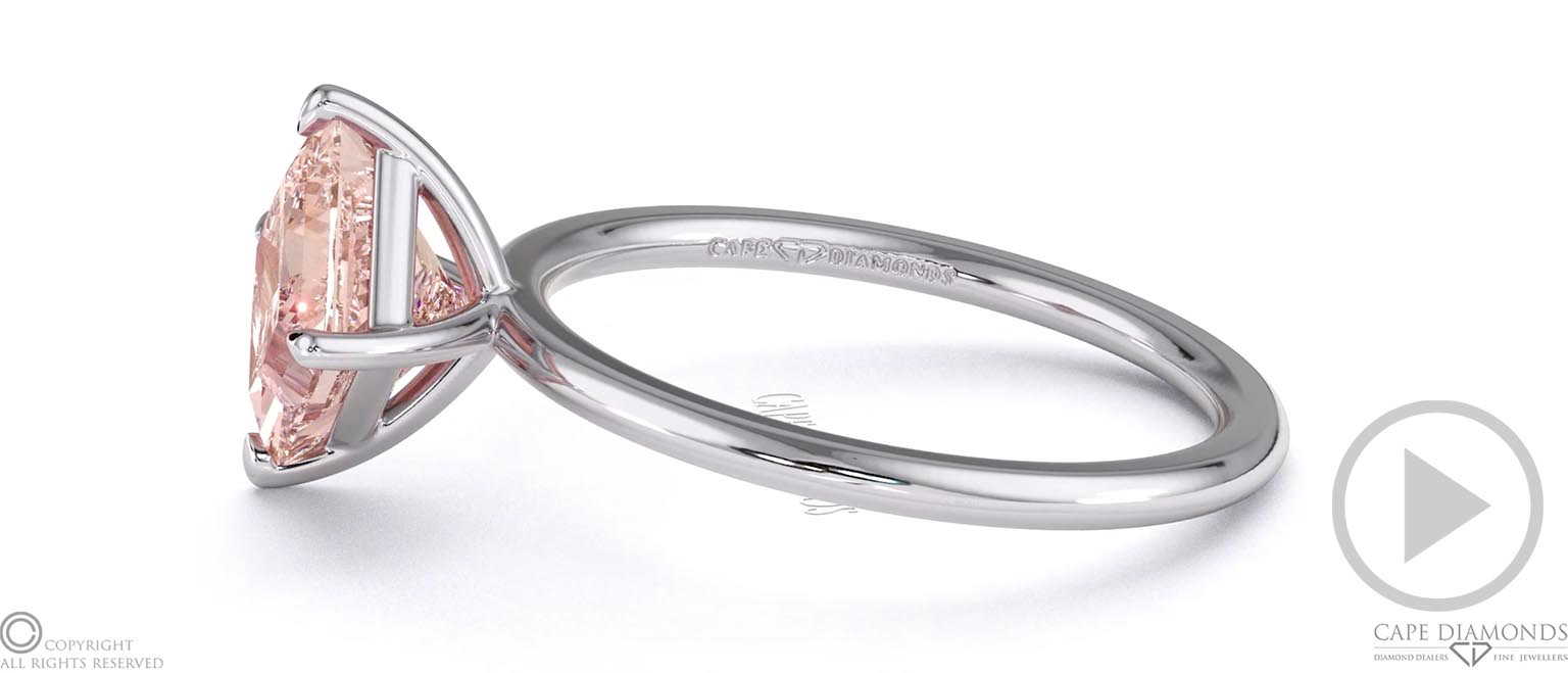 Pink Natural Diamond East West Princess Cut Solitaire Engagement Ring Platinum top video