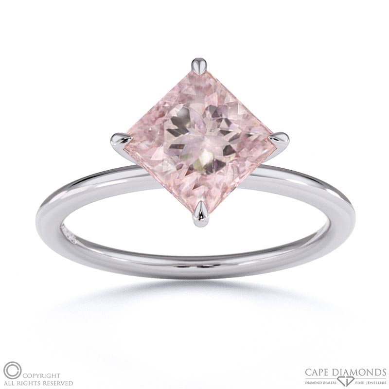 Morganite East West Princess Cut Solitaire Engagement Ring White Gold