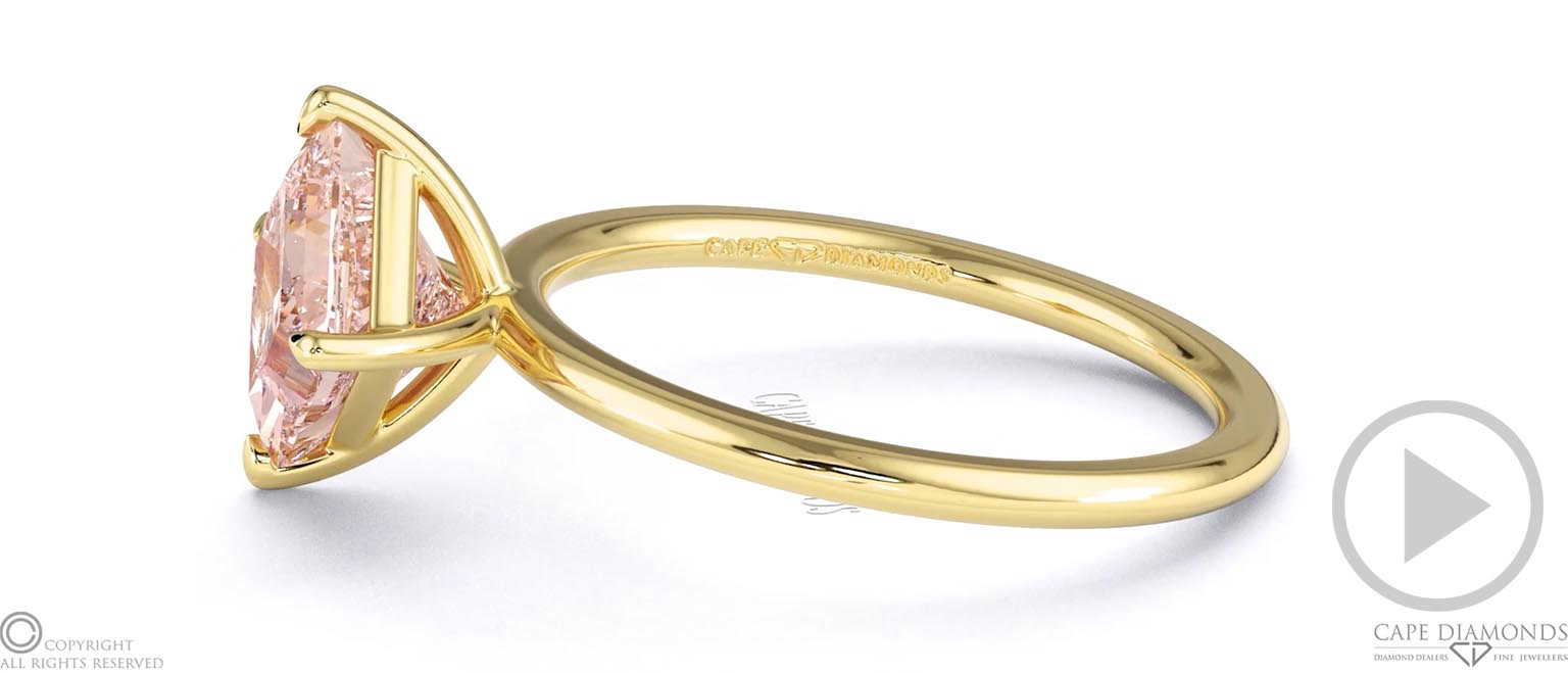 Pink Natural Diamond East West Princess Cut Solitaire Engagement Ring Yellow Gold top video