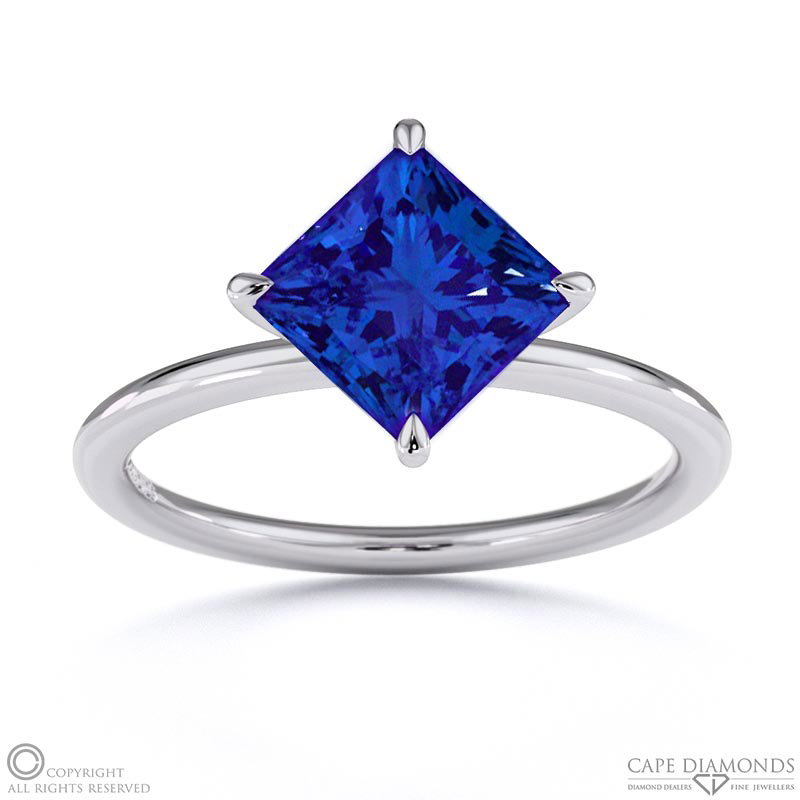 Tanzanite East West Princess Cut Solitaire Engagement Ring White Gold