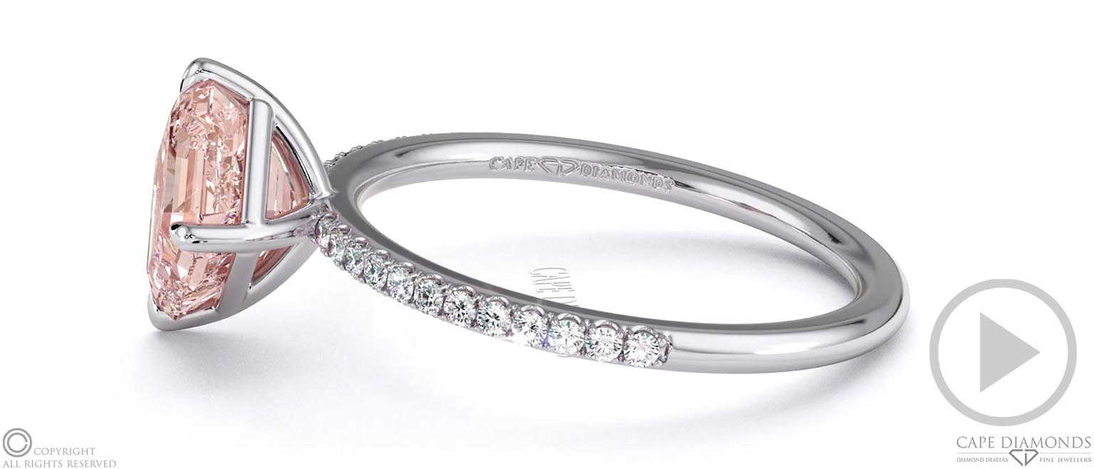 Pink Lab Diamond Asscher Cut East To West Setting Pave Engagement Ring White Gold top video