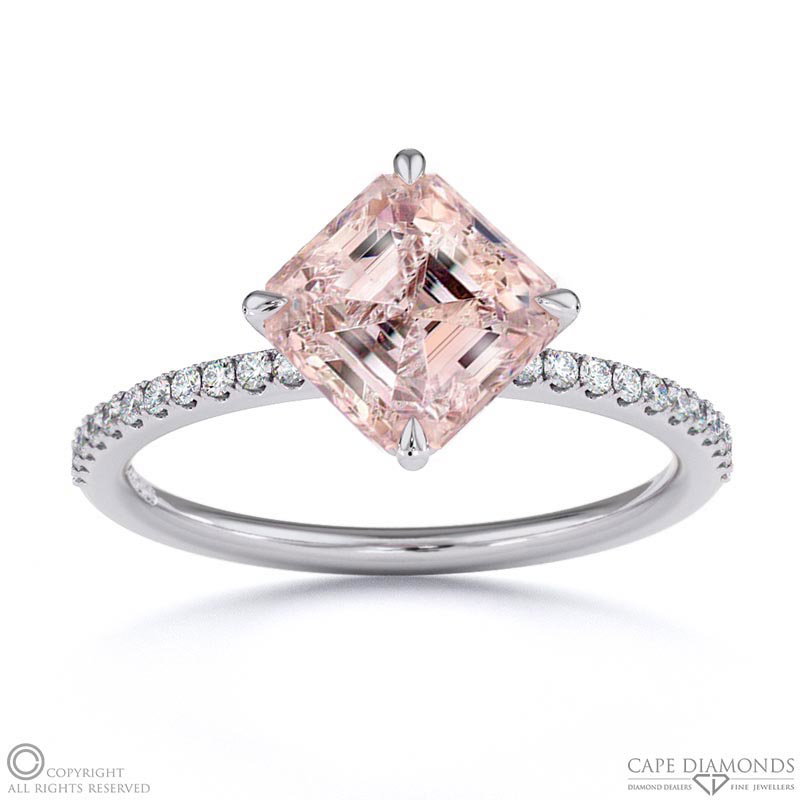 Morganite Asscher East West Side Stone Engagement Ring White Gold