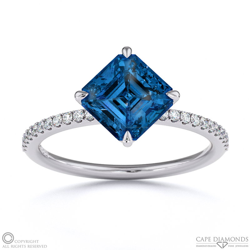 Sapphire Asscher East West Side Stone Engagement Ring White Gold