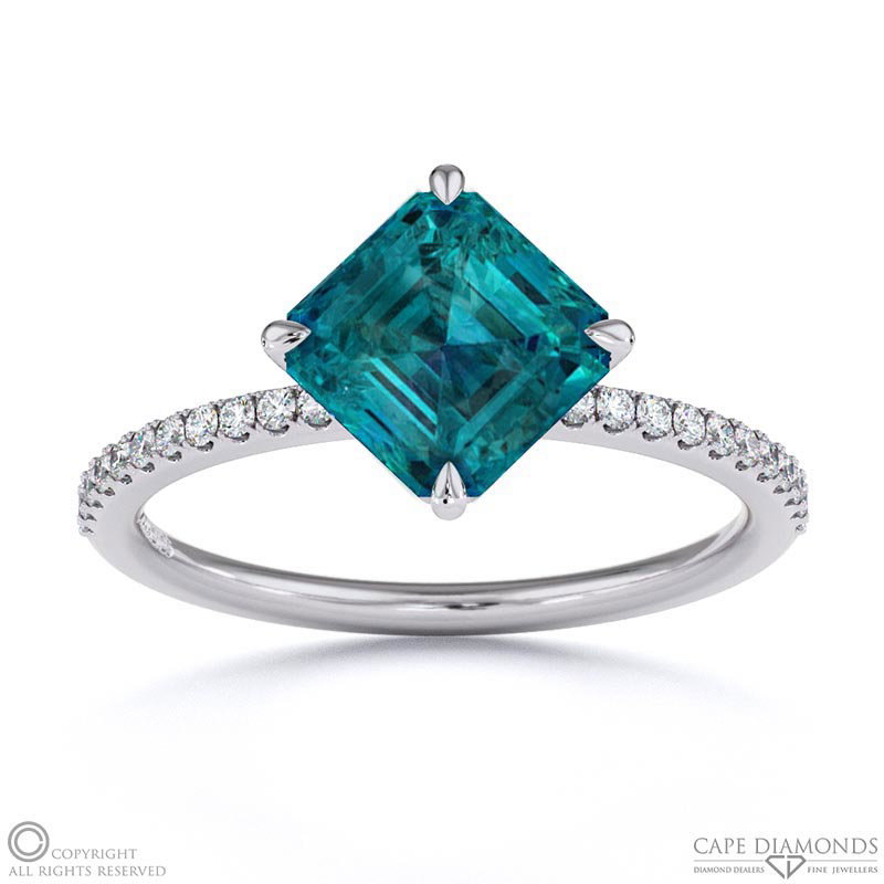 Alexandrite Asscher East West Side Stone Engagement Ring White Gold