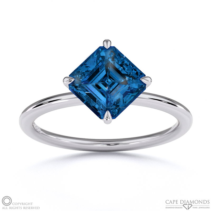Sapphire East West Asscher Solitaire Engagement Ring White Gold