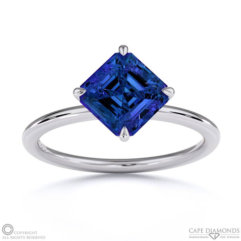 Tanzanite East West Asscher Solitaire Engagement Ring White Gold