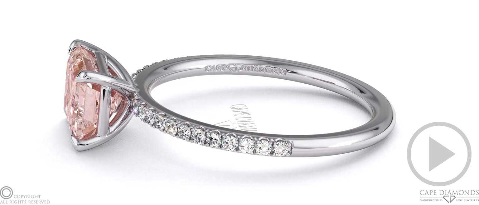 Pink Natural Diamond Emerald Cut Pave East To West Engagement Ring White Gold top video