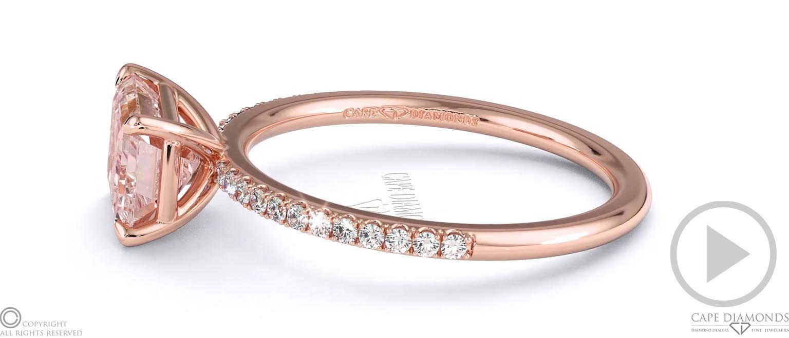Pink Natural Diamond Emerald Cut Pave East To West Engagement Ring Rose Gold top video